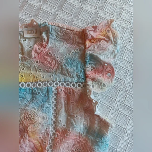 Marlo Girls Size 14 Cotton Eyelet Tiered Dress - Picture 3 of 5